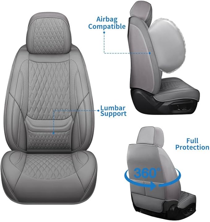 Car Seat Covers Full Set Custom Fit for Mercury Grand Marquis 1995-2011 - Premium Faux Leather with Lumbar Support | Breathable, Waterproof, Anti-Slip, Durable (Gray,Full Set)