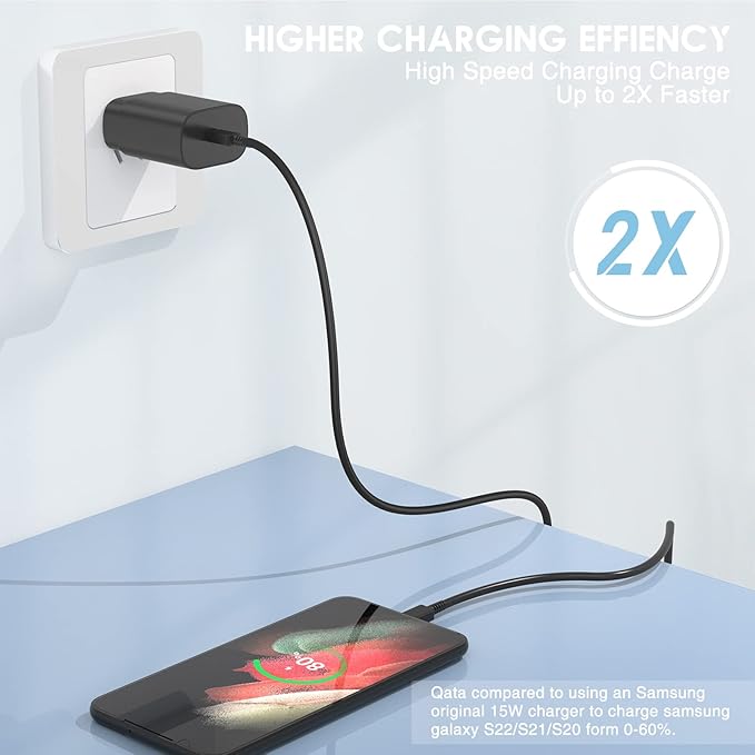 2Pack 25W USB C Charger for Samsung Galaxy S24 Ultra, Super Quite Fast Charging Type C Block with 10FT C to C Cord for Samsung Galaxy Tab S9 S8 S23 Ultra S22 Ultra S23 S22+ S22 S21 Note 10 Plus 20