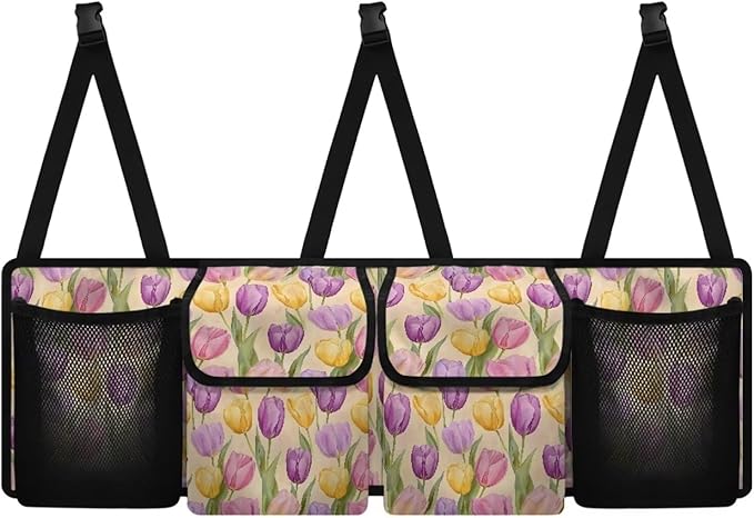 Trunk Organizer Oxford Cloth Car Storage Organizer Keep the Car Clean and Tidy Washable Car Trunk Organizers for Women, Easy to Install and Clean, Tulip Pattern