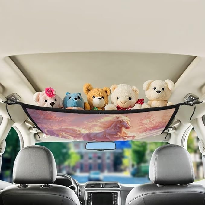 White Horse Print Car Roof Storage Bag Hanging Car Storage Bag Multi-Purpose Car Bag Storage Box Organizer Pouch Pocket One-Size-Fits Car Travel Accessories