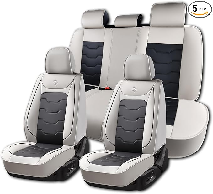 Car Seat Cover Set, Gray and Black Seat Covers, Automotive Interior Accessories, Waterproof Synthetic Leather, Protect and Upgrade Your Car Interior, Pet Car Seat Cushions, Fits Most Vehicles
