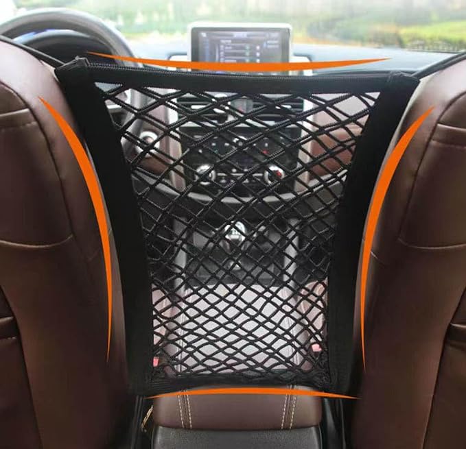 Universal Car Front Seat Net Pocket Organizer,Stretchable Hanging Storage Net Bag Purse Holder for Car,Barrier of Backseat Dog Or Kids