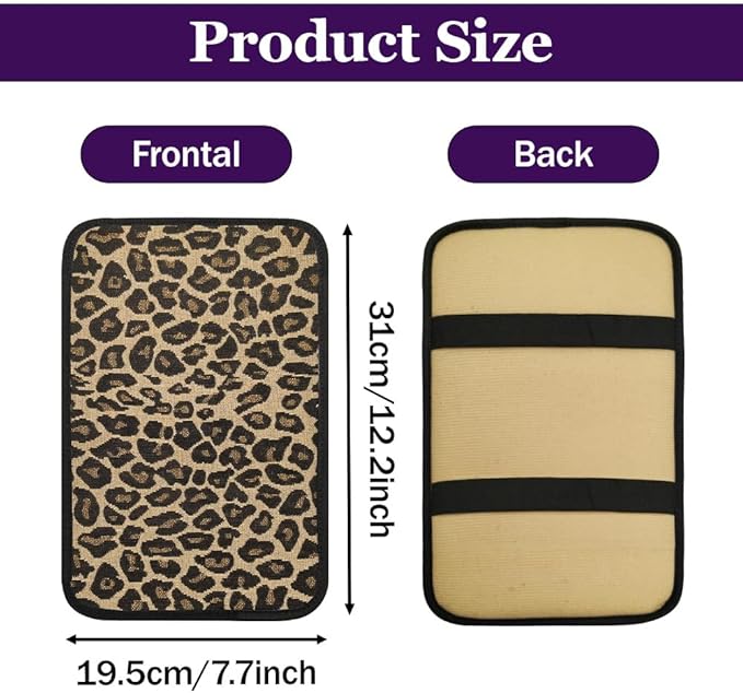 Leopard Cheetah Print African Animal Hunting Auto Center Console Armrest Pad, Car Center Console Cover, Auto Accessories Soft Comfort Armrest Cover Cushion Mat Fit for Most Cars (Gold)
