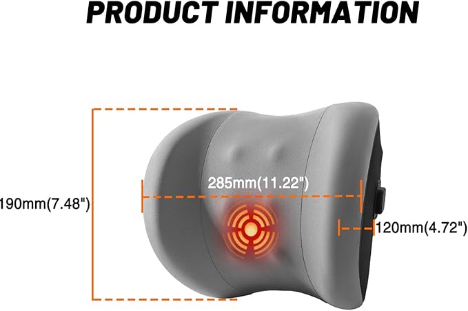 car headrest Pillow,Heat up Vibration Massage Neck Pillow,Memory Cotton Pillow,Neck Support for Office Chair,car seat Neck Pillow,Suitable for Driving, Home, Office Gray