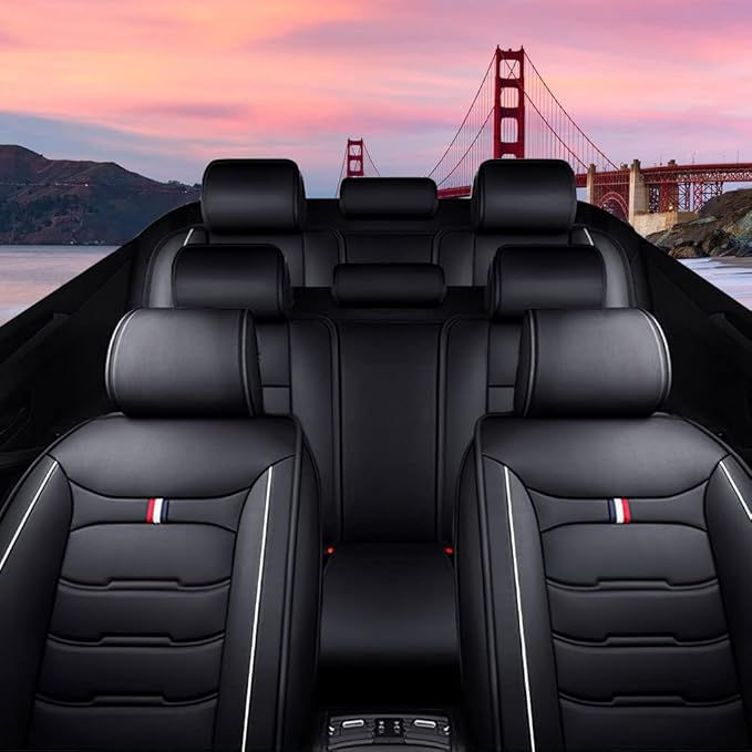 Car Seat Cover 8 Seats for Hyundai Palisade 2020-2025, Durable Wear Resistant Waterproof Sport Seat Cover, Breathable No Odor Premium Leather Vehicle Seat Covers.(Luxury,Black White)