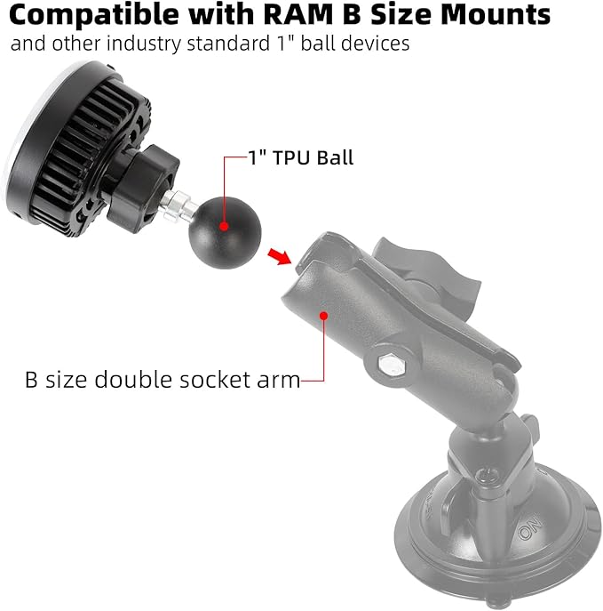 Magnetic Wireless Charging Phone Holder with 1" Ball for RAM Mounts, 15W Fast Charger with TEC & Fan Dual Cooling for Magsafe iPhone 17/16/15/14/13/12 Series, Fits RAM B-Size Double Socket Arm