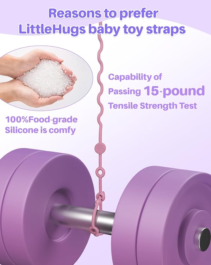 LittleHugs Toy Straps for Baby, 6pcs Adjustable Toy Holder for Stroller Accessories, Silicone Tether Pacifier Clip, No Throw Travel Essential Leash for High Chair, Car Seat
