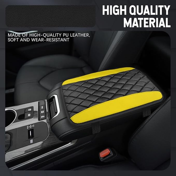Car Center Console Cushion Pad, Car Armrest Cover, Universal Leather Waterproof Armrest Seat Box Cover, Car Decor Accessories Comfortable Auto Armrest Cover Protector for Cars (Yellow)