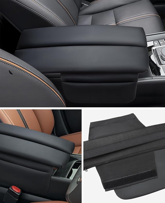 INTGET Center Console Cover for Mazda CX5 Accessories 2026/CX50 CX-50 2023 2024 2025 2026 Car Interior Leather Armrest Arm Rest Lid Cushion Pad Protector (2023+, Black Stitches)