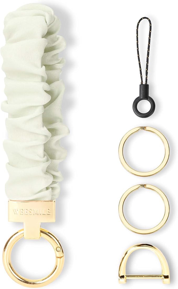 WEESMILE Keychain Wristlet, Stretchy Key Chain for Car Keys with D ring, Cute Scrunchie Wrist Bracelet for Women Men