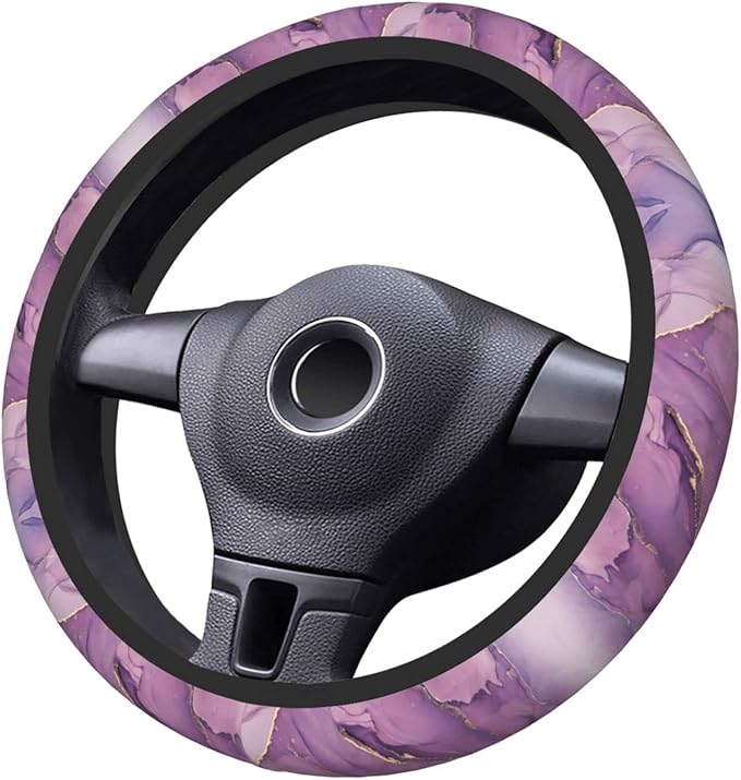 Purple Marble Steering Wheel Cover Women Men Elastic Stretch Soft Car Wheel Protector Universal Breathable No-Slip Car Accessories for Truck Van SUV Auto Fit 14-15 Inches