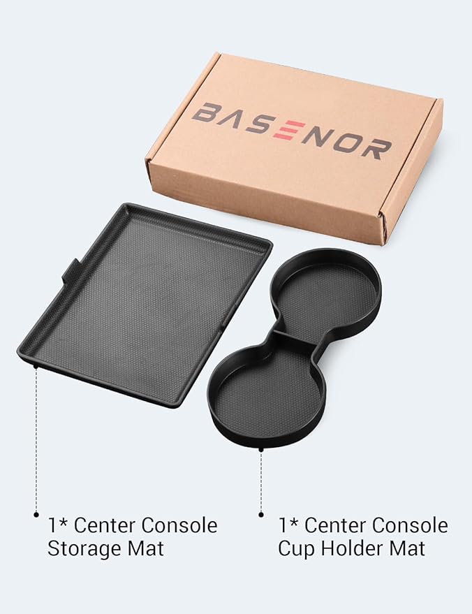 BASENOR 2022-2026 Tesla Model S Model S Plaid Model X Model X Plaid Center Console Storage Organizer Box Tray Pad TPE Cup Holder Insert Mat [Proprietary Design] for Tesla Interior Accessories (2 PCS)