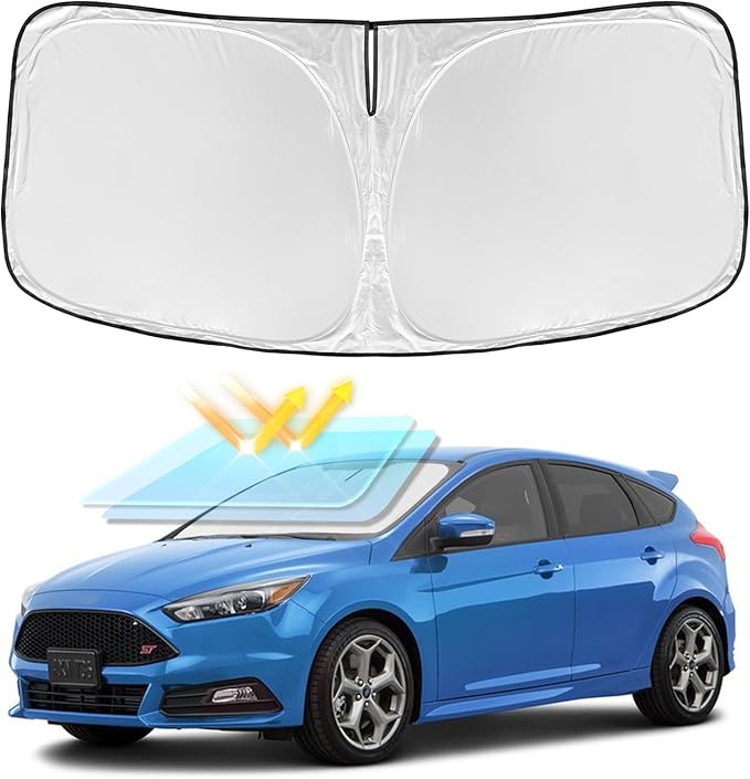 for Ford Focus 2012-2018 Windshield Sun Shade - 4 Layers Car Sunshades for Front Windows Shade Cover Custom Fit Focus Sun Visor 250T Retractable Shade Blocks UV Rays Car Accessories