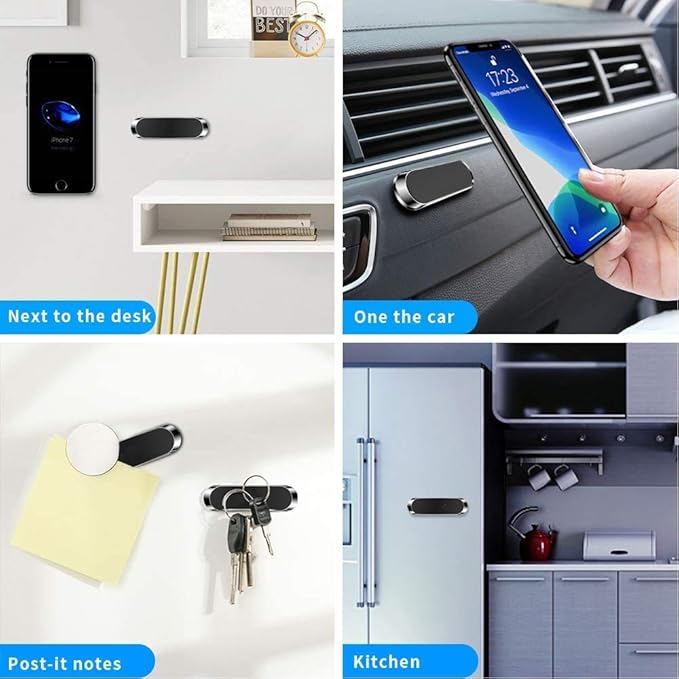 SALEX Flat Magnetic Phone Mounts 2 Pack. Black Cell Phone Holder for Car Dashboard, Wall, Truck. Universal Stick on iPad Wall Magnet Mount Kit for Tablets, Smartphones. Magnetic Phone Mount for iPhone