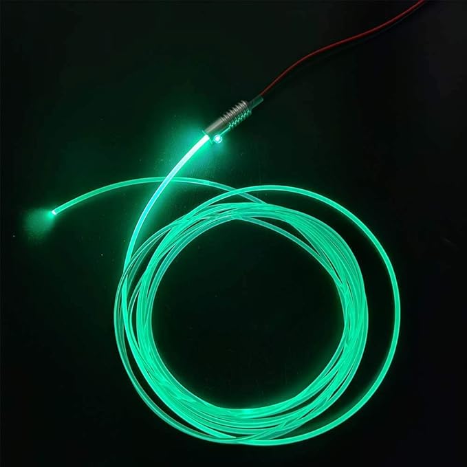 3mm 5meters/16ft PMMA Optic Fiber Cable Side Glow with 12V 1.5W LED Aluminum Illuminator Light Source for Home Car DIY (Green)