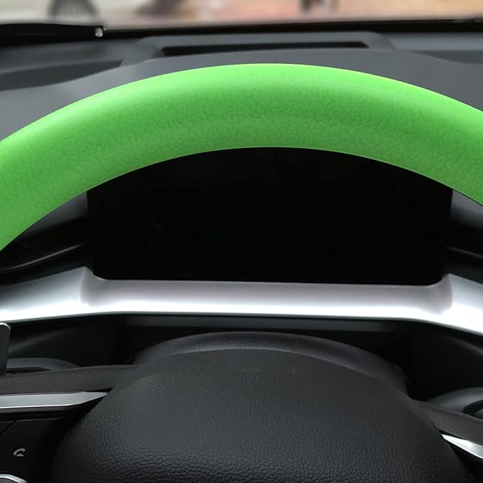 Green Car Steering Wheel Cover: Universal RPKEY 13.5 to 15 inches Silicone Steering Cover Compatible with Most Car Models Fit for Round D Shape