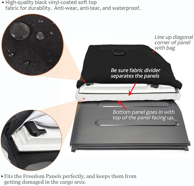 Hard Top Freedom Top Panels Storage Bag for All 2007-2025 Jeep Wrangler JK JKU JL JLU Sports Sahara Freedom Rubicon Unlimited Gladiator JT 2 and 4 Doors