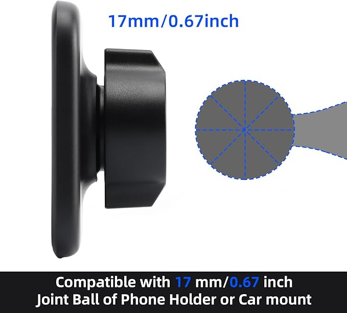 EagleFlight 17mm Magnetic Phone Mount Base for MagSafe - 5.5LBS Strong Magnet,Universal Car Accessory for iPhone 16/15/14/13/12, Secure Hold on Bumpy Roads, 360° Rotation, Rubber Protection