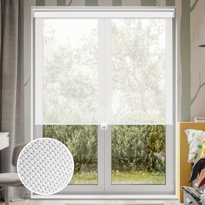 LUCKUP Light Filtering Roller Shades for Windows, Cordless Semi Sheer Solar Blinds with 5% Openness Free-Stop Window Shades for Home & Office, White 20" W x 72" L