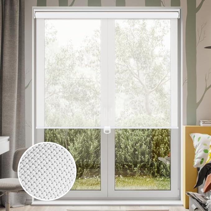 LUCKUP Light Filtering Roller Shades for Windows, Cordless Semi Sheer Solar Blinds with 5% Openness Free-Stop Window Shades for Home & Office, White 27" W x 72" L
