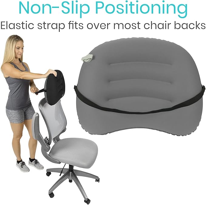Vive Inflatable Lumbar Pillow - Cushion for Airplane Seat Travel Support - Lower Back Cushion for Car, Office Chair - Adjustable Firm Air Neck Pain, Sciatica Relief - Compact Portable Camping Headrest
