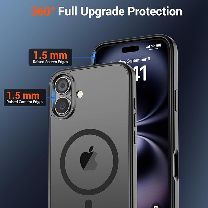 SUPFINE Magnetic for iPhone 16 Plus Case (Compatible with MagSafe) (Military Grade Drop Protection) Translucent Matte Shockproof with Anti-Fingerprint Phone Cover,Black