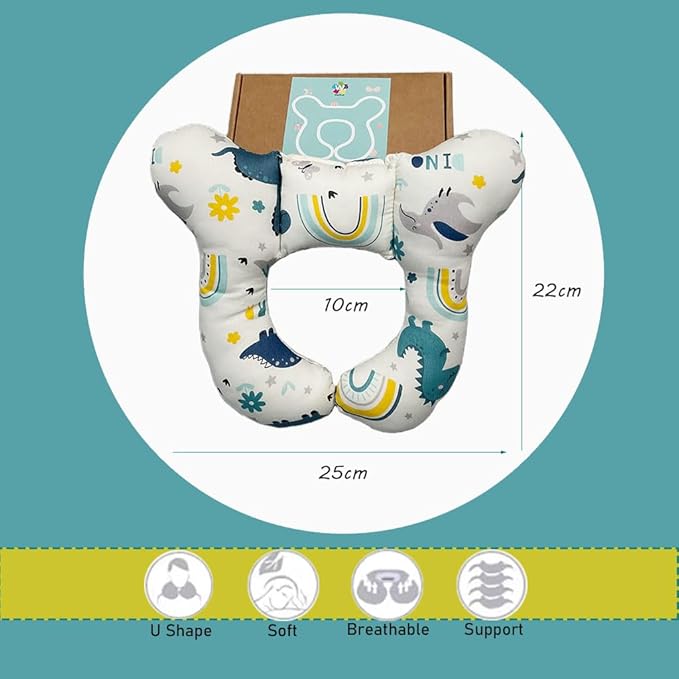 Baby Neck Pillows, Comfortable Baby Travel Head Neck Support Pillow for Car Seat Stroller Pushchair, Soft PP Cotton Travel Pillow for 0-2 Years Old Toddler Infant Newborn, Dinosaur