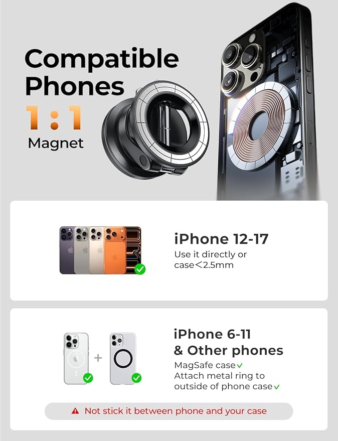 LISEN for Magsafe Car Mount, Magnetic Phone Holders for Your Car, Vacuum Phone Mount for Car Accessories for Women Men Jeep BMW, SuctionPro Gifts Kits, for iPhone 17 Pro Max 16 15 14 13 12