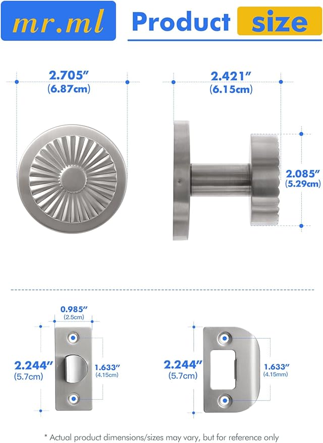 Stainless Steel Passage Door Knob, Hall Closet Door Handle Interior Laundry Room Kitchen Pantry Brushed Silver DoorKnob, Stainless Steel Knob, 1 Pack