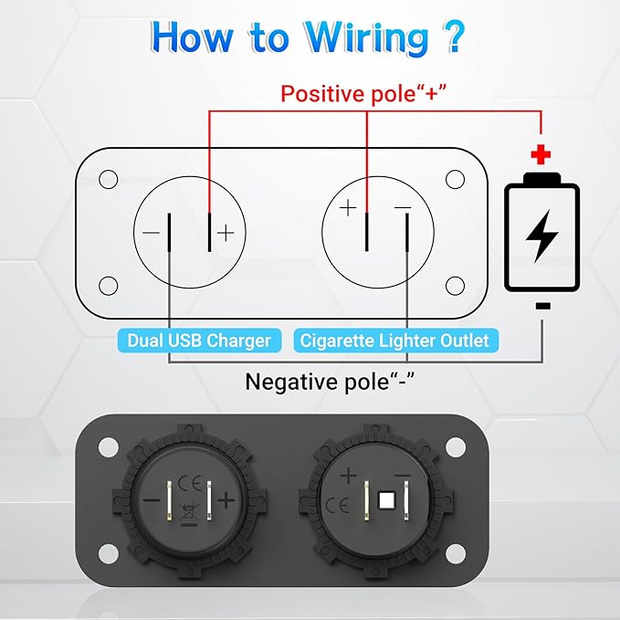 Cigarette Lighter Socket Qidoe 12V Splitter Panel 78W 12V USB Outlet Dual USB C PD&QC3.0 Car Charger Socket ON/Off Switch Waterproof 300W Power Cigarette USB Adapter for Car Marine RV