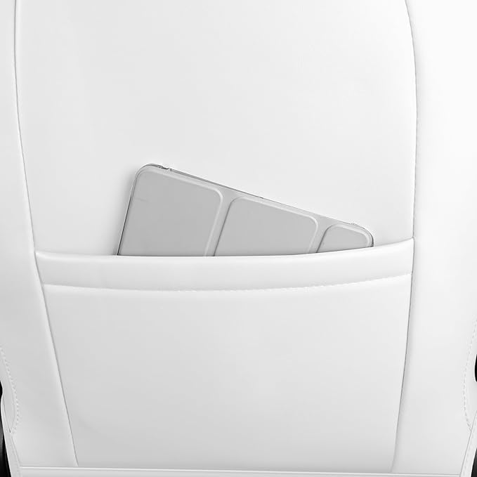 Car Seat Cover for Tesla Mdel 3 2017-2023 Custom Fit Tesla Seat Cover Full Set Leather Car Interior Seat Airbag Compatible Cushion Cover (White+Black-Model 3)