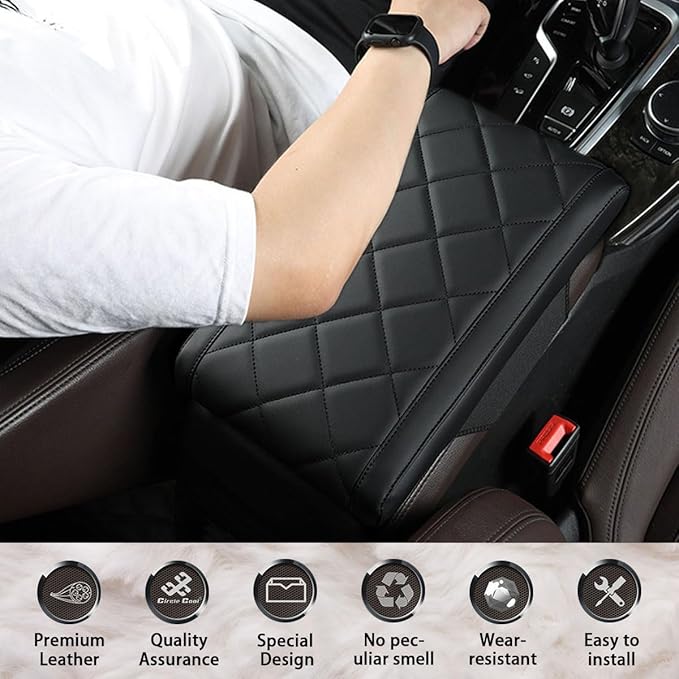 Upgrade Car Console Armrest Pad,Car Armrest Cushion with Comfortable Memory Foam,Premium PU Leather Car Armrest Cover,Universal Car Center Console Pillow,Car Accessories(Black3)