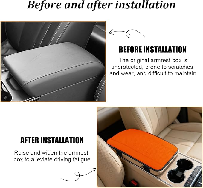 Car Center Console Cover, PU Leather Vehicle Armrest Seat Box Cover Protector, Comfortable Automotive Interior Arm Rest Cushion Pad Accessories, Universal for SUV Sedan Truck (Orange)