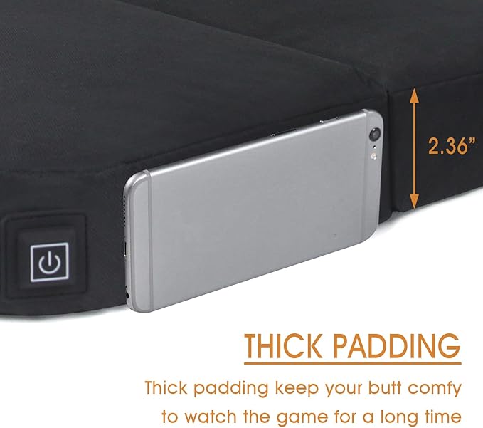 Extra Wide Heated Seat Cushion with 10000 mAh Mobile Bank Pack, Foldable Heated Stadium Seats for Bleacher, Portable Heating Pad Stadium Seat Cushion, USB Heating Seat Pad for Stadium Camping