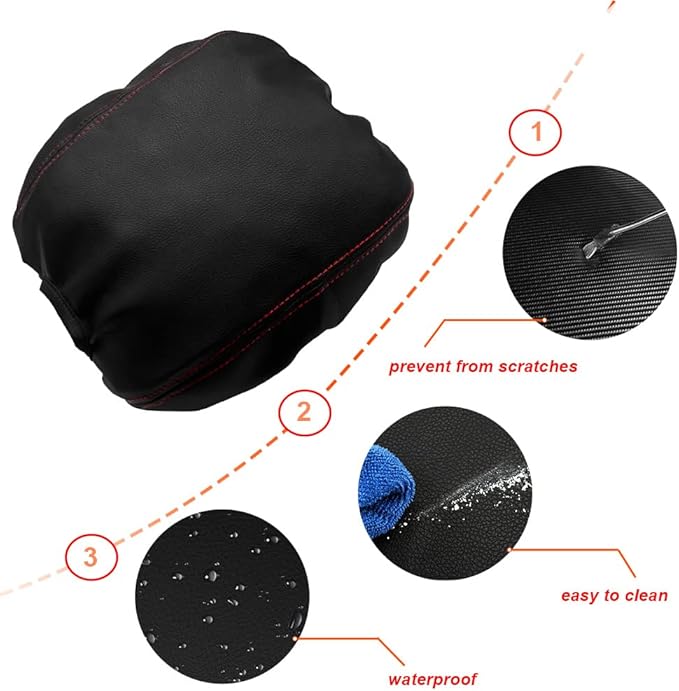 DEYTOP Center Console Cover for Jeep Wrangler JL JLU 2026 2018-2025 Armrest Cover for Jeep Gladiator JT 2020-2026 Car Cushion Protector Pad for JL&JT (NOT for JK/JKU)(Black with Red Stitches)