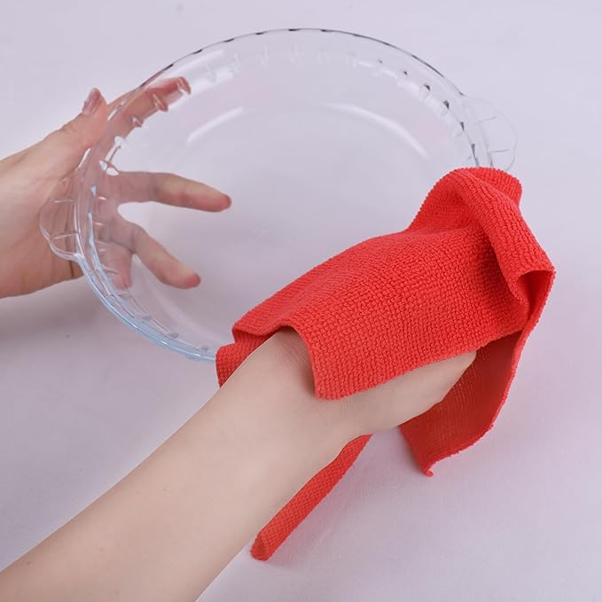 Tricol Clean 50PK Profesional Resuable Lint Free Microfiber Edgeless Cleaning Cloth Cleaning Rags,Absorbent Microfiber Wipes for Housekeeping, Car Cleaning (12 * 12 Inches) (red1)