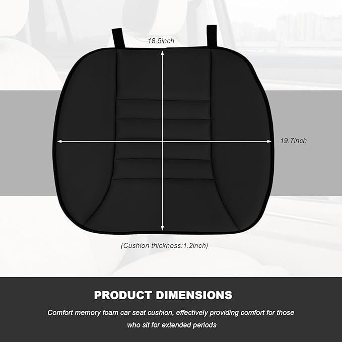 Car Seat Cushion, Breathable Driver Seat Protector with 1.2" Thick Comfortable Memory Foam, Universal Non-Slip Chair Pillow Pressure Relief Cushion Pad for Car Home Office (Black)
