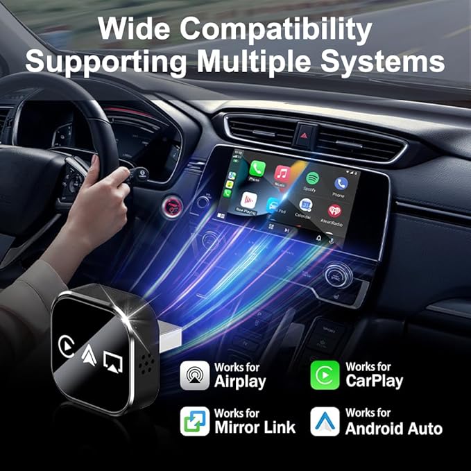 3 in 1 Wireless Carplay Adapter, Car Screen Mirroring Converter, 2026 Upgrade Mirror iOS Phone for iPhone/Airplay/Apple/Android, Bluetooth Auto Link, Wired to Wireless, Plug & Play (for Android)