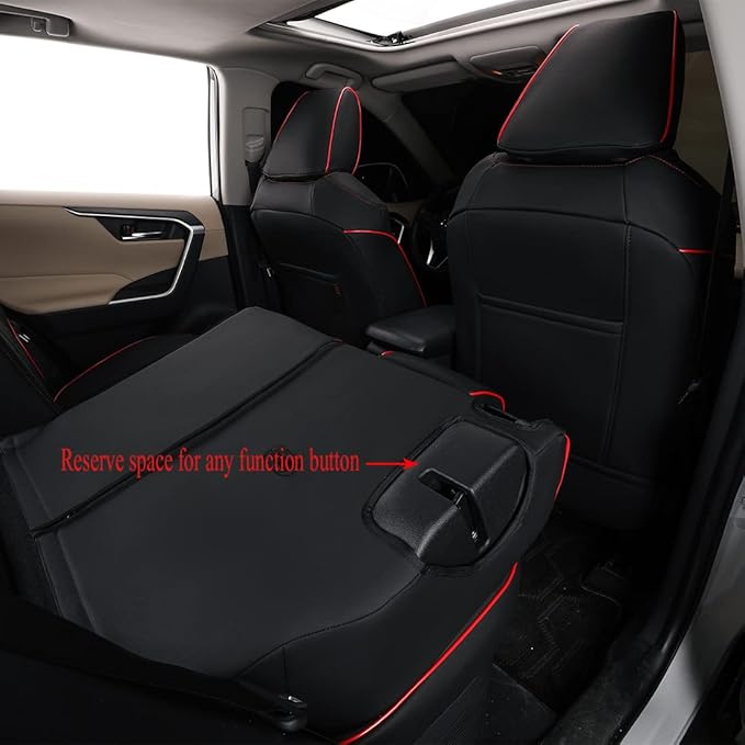 EKR Rav4 Seat Covers Custom Fit for Toyota Rav4 (Hybrid) Woodland/Limited 2026, Leather Car Seat Cover Full Set for SUV,Faux Leather(Black with Red Piping)