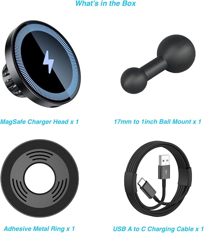 Magnetic Wireless Charging Phone Holder with 1” Ball for MagSafe, [Heavy-Duty] 1 inch Ball Mount for MagSafe Charger Compatible with RAM Mounts Double Socket Arm