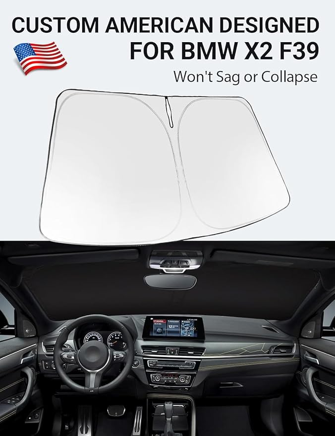 Proadsy 2026 Upgrade Windshield Sun Shade Custom Fit 2018-2023 BMW X2 F39 Foldable Front Sunshade Protector Sun Visor Blocks UV Rays Keep Car Cooler