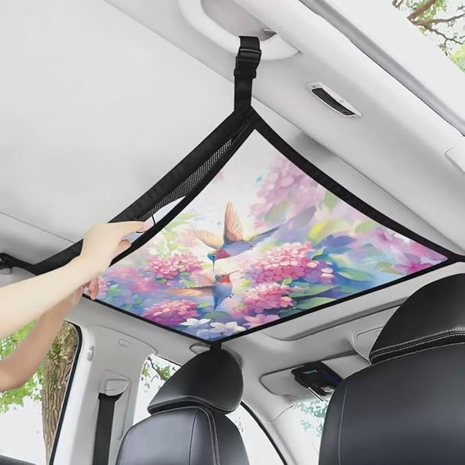Hummingbird Hydrangea Car Roof Storage Bag Car Storage Bag Organizer Premium Car Seat Organizer Can Hold Mobile Phone, Wallet, Glasses