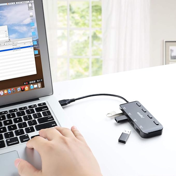 USB 3.0 Hub 4-Port with Individual Switches, Ultra-Slim High-Speed Data Expander, 5Gbps USB Splitter for Laptop, PC, Keyboard, Mouse, Flash Drive – LED Indicators, Plug & Play