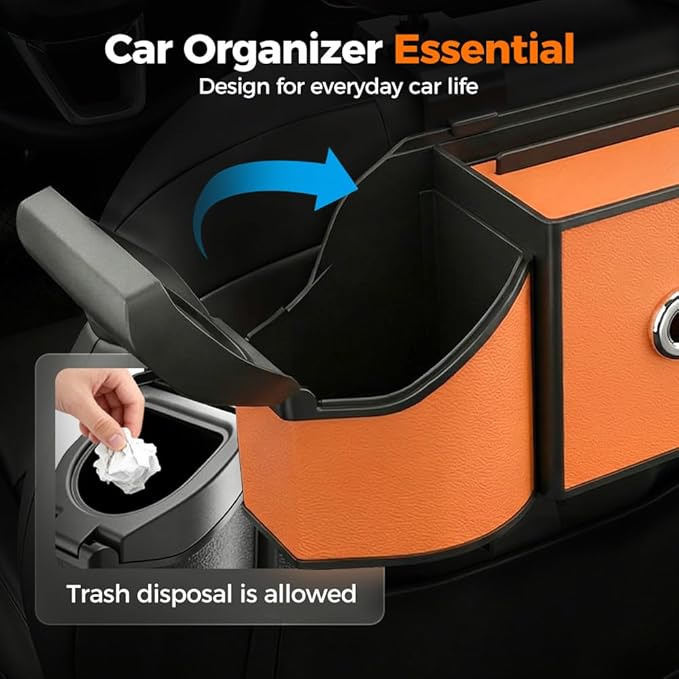 7-in-1 Car Backseat Organizer,Multifunctional Car Organizers and Storage Box with Cup Holder, Tissue Box,Trash Bin,Phone Mount and Hooks,Car Essentials Accessories for Women and Men (Black)