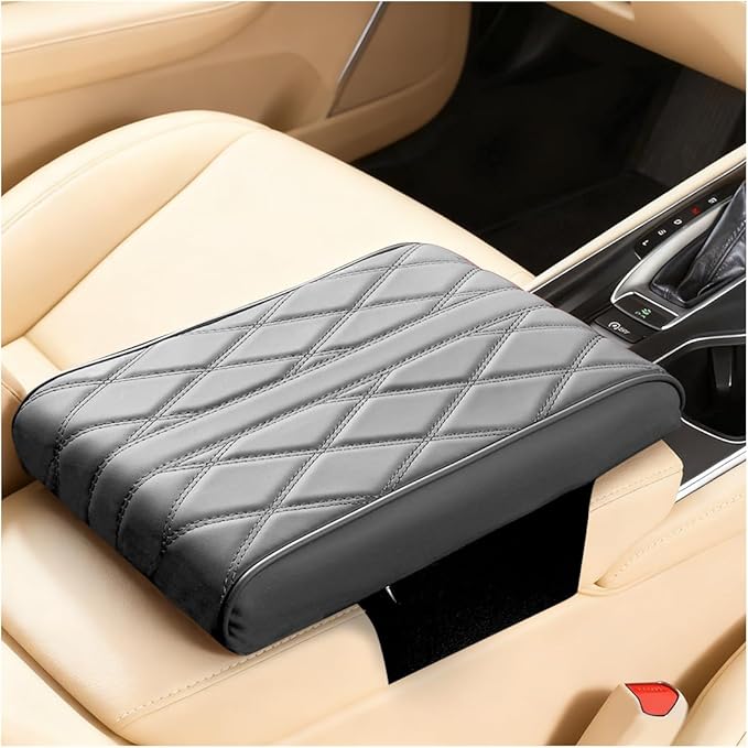 Car Center Console Cover, Memory Foam Leather Vehicle Armrest Seat Box Pad Protector, Comforable Waterproof Automotive Center Middle Cushion Mat Accessories, Universal Fit (Gray)