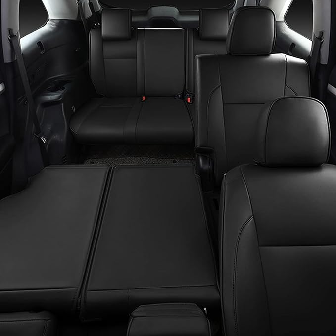 AOMSAZTO Custom Fit Seat Covers for Toyota Highlander 2014 2015 2016 2017 2018 2019-Three-Row 8 Seats,Second Row 40/60 Split,Faux Leather-Black