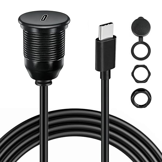 Single Port USB C 2.0 Male to USB C 2.0 Female Extension Cable,Flush Mount Waterproof Panel Cable for Car,Truck,Boat,Motorcycle Dashboard 3.3ft