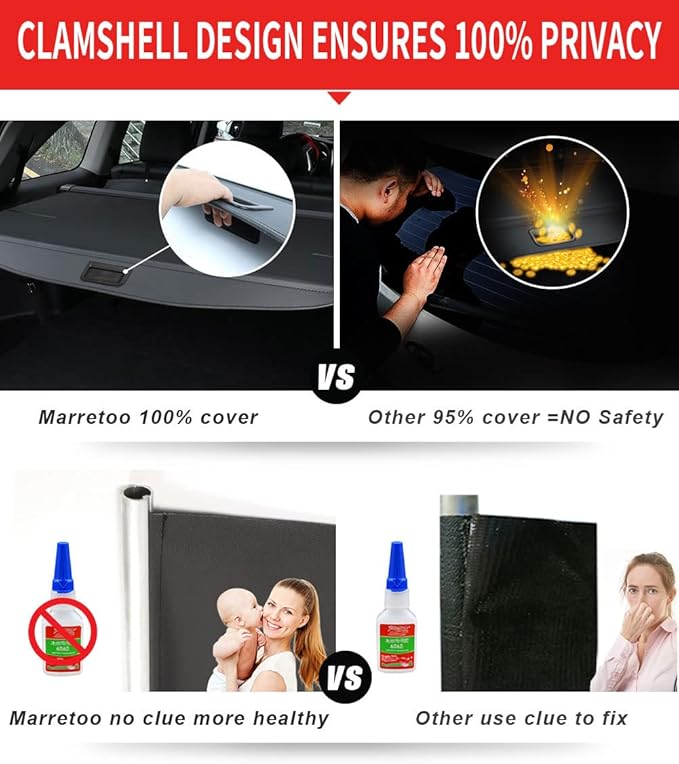 Marretoo for Hyundai Tucson Cargo Cover 2016 2017 2018 2019 2020 2021 for Hyundai Tucson Accessories Black Retractable Trunk Cover Security Shield Shade