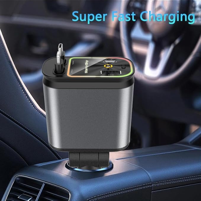 Starlight Retractable Car Charger Adapter for iPhone 17,4 in 1 Fast Charging Car Phone Charger,69W USB C Car Truck Accessories,Road Trip Essentials Gift for Men Women for iPhone 17/16/15/14/13,Galaxy