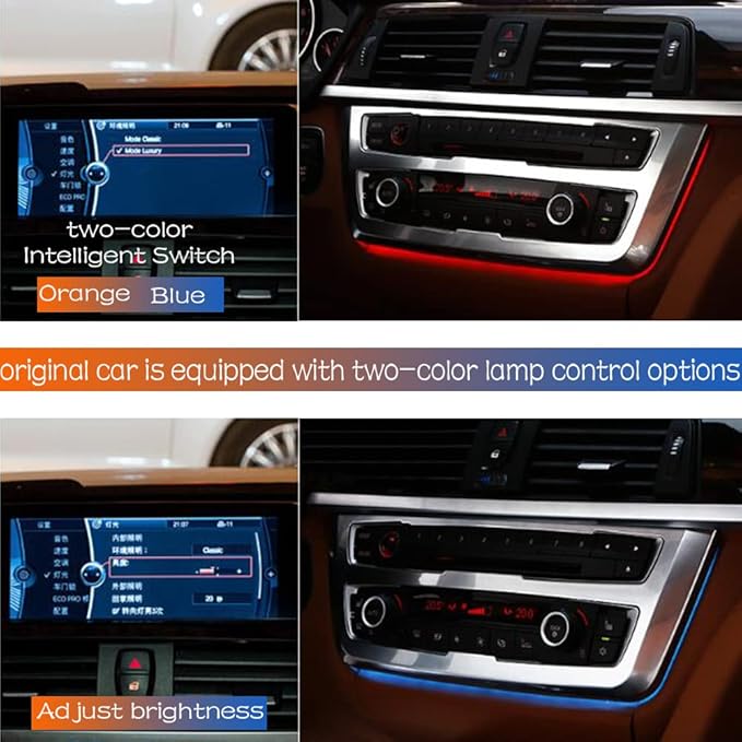 Car Inner Air Condition A/C Panel LED Lighting Ambient Light Trim Accessories for BMW 3 4 Series 3GT F30 F36 M3 M4 Center Control Two-Color Atmosphere Lamp Panel Replacement Cover (Silver)